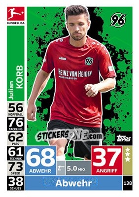 Sticker Julian Korb - German Fussball Bundesliga 2018-2019. Match Attax - Topps