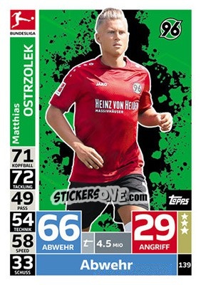 Sticker Matthias Ostrzolek - German Fussball Bundesliga 2018-2019. Match Attax - Topps