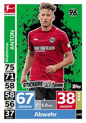 Sticker Waldemar Anton - German Fussball Bundesliga 2018-2019. Match Attax n. 140 - Topps