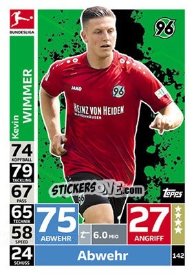 Sticker Kevin Wimmer - German Fussball Bundesliga 2018-2019. Match Attax - Topps