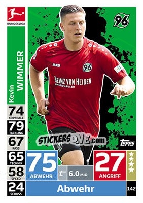 Cromo Kevin Wimmer - German Fussball Bundesliga 2018-2019. Match Attax - Topps