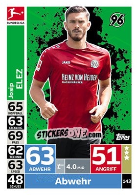 Sticker Josip Elez - German Fussball Bundesliga 2018-2019. Match Attax - Topps