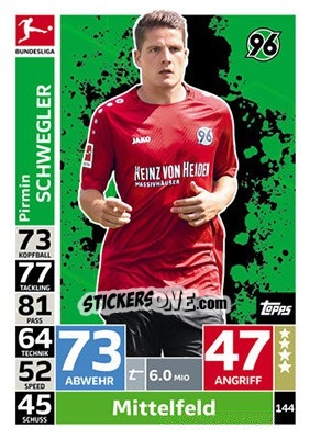 Sticker Pirmin Schwegler - German Fussball Bundesliga 2018-2019. Match Attax - Topps