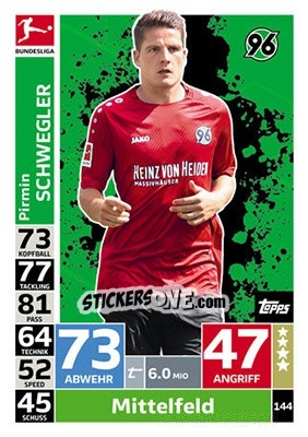 Sticker Pirmin Schwegler - German Fussball Bundesliga 2018-2019. Match Attax n. 144 - Topps