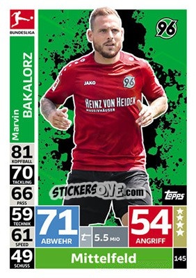 Sticker Marvin Bakalorz - German Fussball Bundesliga 2018-2019. Match Attax - Topps