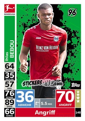 Sticker Ihlas Bebou - German Fussball Bundesliga 2018-2019. Match Attax n. 148 - Topps