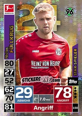 Sticker Niclas Füllkrug - German Fussball Bundesliga 2018-2019. Match Attax n. 150 - Topps
