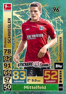 Sticker Pirmin Schwegler - German Fussball Bundesliga 2018-2019. Match Attax n. 151 - Topps
