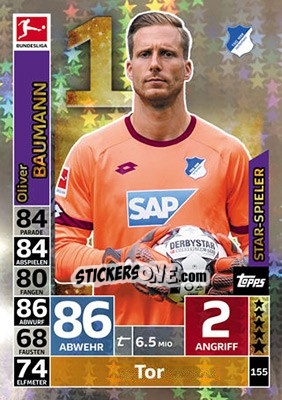 Sticker Oliver Baumann - German Fussball Bundesliga 2018-2019. Match Attax n. 155 - Topps