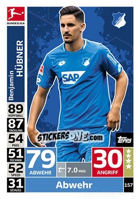Sticker Benjamin Hübner - German Fussball Bundesliga 2018-2019. Match Attax n. 157 - Topps