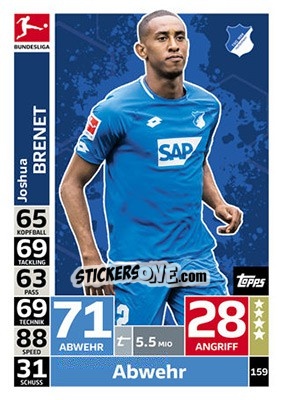 Sticker Joshua Brenet - German Fussball Bundesliga 2018-2019. Match Attax n. 159 - Topps