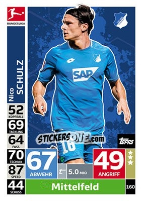 Sticker Nico Schulz - German Fussball Bundesliga 2018-2019. Match Attax n. 160 - Topps
