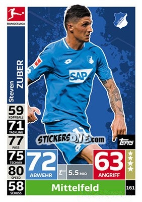 Sticker Steven Zuber - German Fussball Bundesliga 2018-2019. Match Attax - Topps
