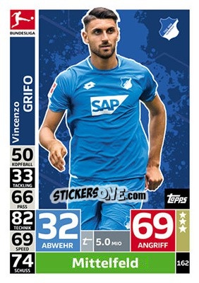 Sticker Vincenzo Grifo - German Fussball Bundesliga 2018-2019. Match Attax n. 162 - Topps