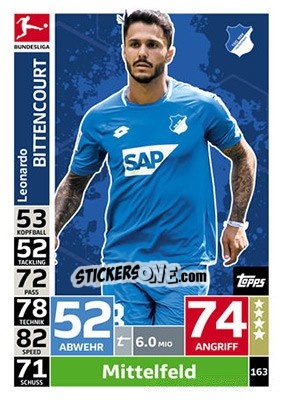 Sticker Leonardo Bittencourt - German Fussball Bundesliga 2018-2019. Match Attax n. 163 - Topps