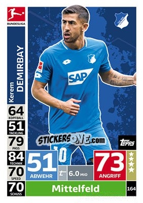 Sticker Kerem Demirbay - German Fussball Bundesliga 2018-2019. Match Attax n. 164 - Topps