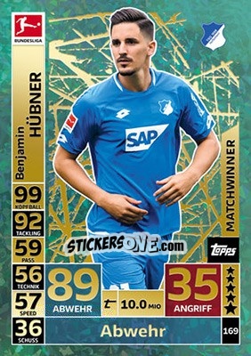 Sticker Benjamin Hübner - German Fussball Bundesliga 2018-2019. Match Attax - Topps