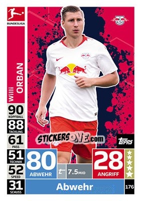 Sticker Willi Orban - German Fussball Bundesliga 2018-2019. Match Attax - Topps