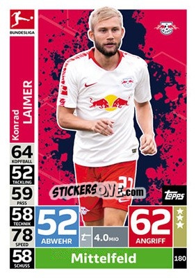 Sticker Konrad Laimer - German Fussball Bundesliga 2018-2019. Match Attax - Topps