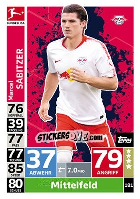 Sticker Marcel Sabitzer - German Fussball Bundesliga 2018-2019. Match Attax n. 181 - Topps