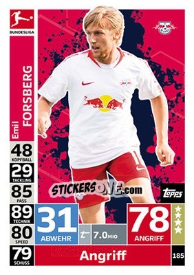 Sticker Emil Forsberg - German Fussball Bundesliga 2018-2019. Match Attax n. 185 - Topps