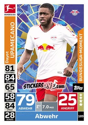 Sticker Dayot Upamecano - German Fussball Bundesliga 2018-2019. Match Attax n. 189 - Topps
