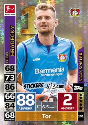 Cromo Lukás Hrádecky - German Fussball Bundesliga 2018-2019. Match Attax - Topps