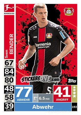 Sticker Sven Bender - German Fussball Bundesliga 2018-2019. Match Attax - Topps