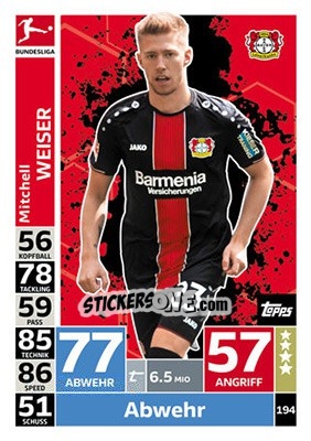 Sticker Mitchell Weiser - German Fussball Bundesliga 2018-2019. Match Attax - Topps