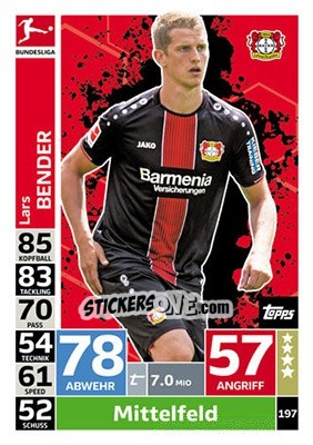 Sticker Lars Bender - German Fussball Bundesliga 2018-2019. Match Attax - Topps