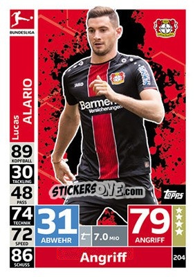 Sticker Lucas Alario - German Fussball Bundesliga 2018-2019. Match Attax n. 204 - Topps
