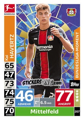 Sticker Kai Havertz - German Fussball Bundesliga 2018-2019. Match Attax n. 207 - Topps