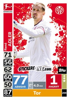 Sticker René Adler - German Fussball Bundesliga 2018-2019. Match Attax n. 209 - Topps