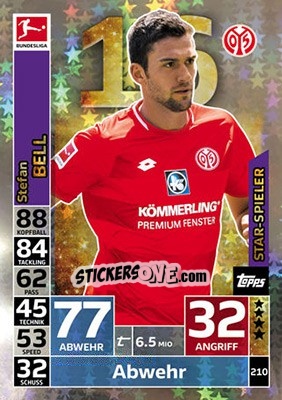 Sticker Stefan Bell - German Fussball Bundesliga 2018-2019. Match Attax n. 210 - Topps