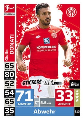 Sticker Giulio Donati - German Fussball Bundesliga 2018-2019. Match Attax - Topps