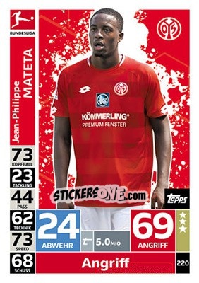 Sticker Jean-Philippe Mateta - German Fussball Bundesliga 2018-2019. Match Attax - Topps