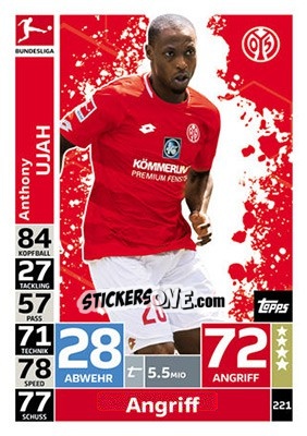 Sticker Anthony Ujah - German Fussball Bundesliga 2018-2019. Match Attax n. 221 - Topps