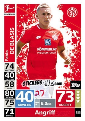 Sticker Pablo De Blasis - German Fussball Bundesliga 2018-2019. Match Attax - Topps