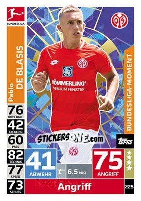 Sticker Pablo De Blasis - German Fussball Bundesliga 2018-2019. Match Attax n. 225 - Topps