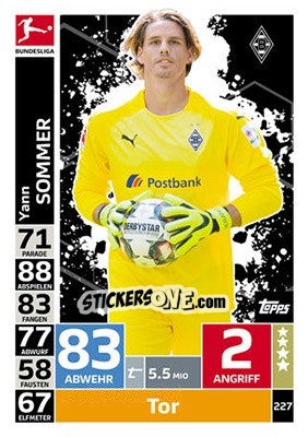 Sticker Yann Sommer - German Fussball Bundesliga 2018-2019. Match Attax n. 227 - Topps