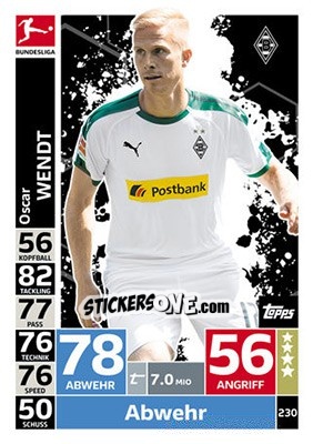 Cromo Oscar Wendt - German Fussball Bundesliga 2018-2019. Match Attax - Topps