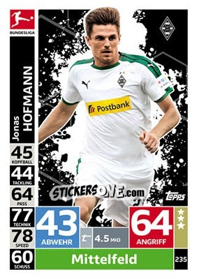 Sticker Jonas Hofmann - German Fussball Bundesliga 2018-2019. Match Attax n. 235 - Topps