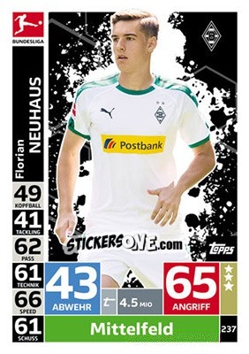 Sticker Florian Neuhaus - German Fussball Bundesliga 2018-2019. Match Attax n. 237 - Topps