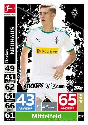 Sticker Florian Neuhaus - German Fussball Bundesliga 2018-2019. Match Attax - Topps