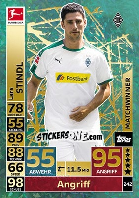 Sticker Lars Stindl - German Fussball Bundesliga 2018-2019. Match Attax n. 242 - Topps