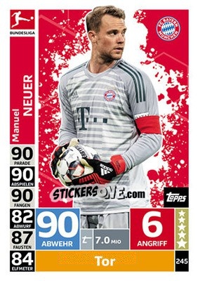 Sticker Manuel Neuer - German Fussball Bundesliga 2018-2019. Match Attax n. 245 - Topps