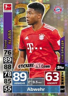 Sticker David Alaba - German Fussball Bundesliga 2018-2019. Match Attax n. 247 - Topps