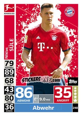 Sticker Niklas Süle - German Fussball Bundesliga 2018-2019. Match Attax n. 248 - Topps