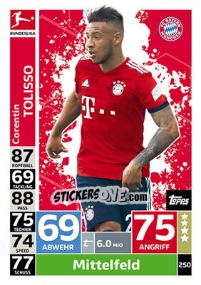 Sticker Corentin Tolisso - German Fussball Bundesliga 2018-2019. Match Attax n. 250 - Topps