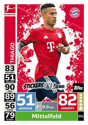 Sticker Thiago Alcántara - German Fussball Bundesliga 2018-2019. Match Attax n. 251 - Topps